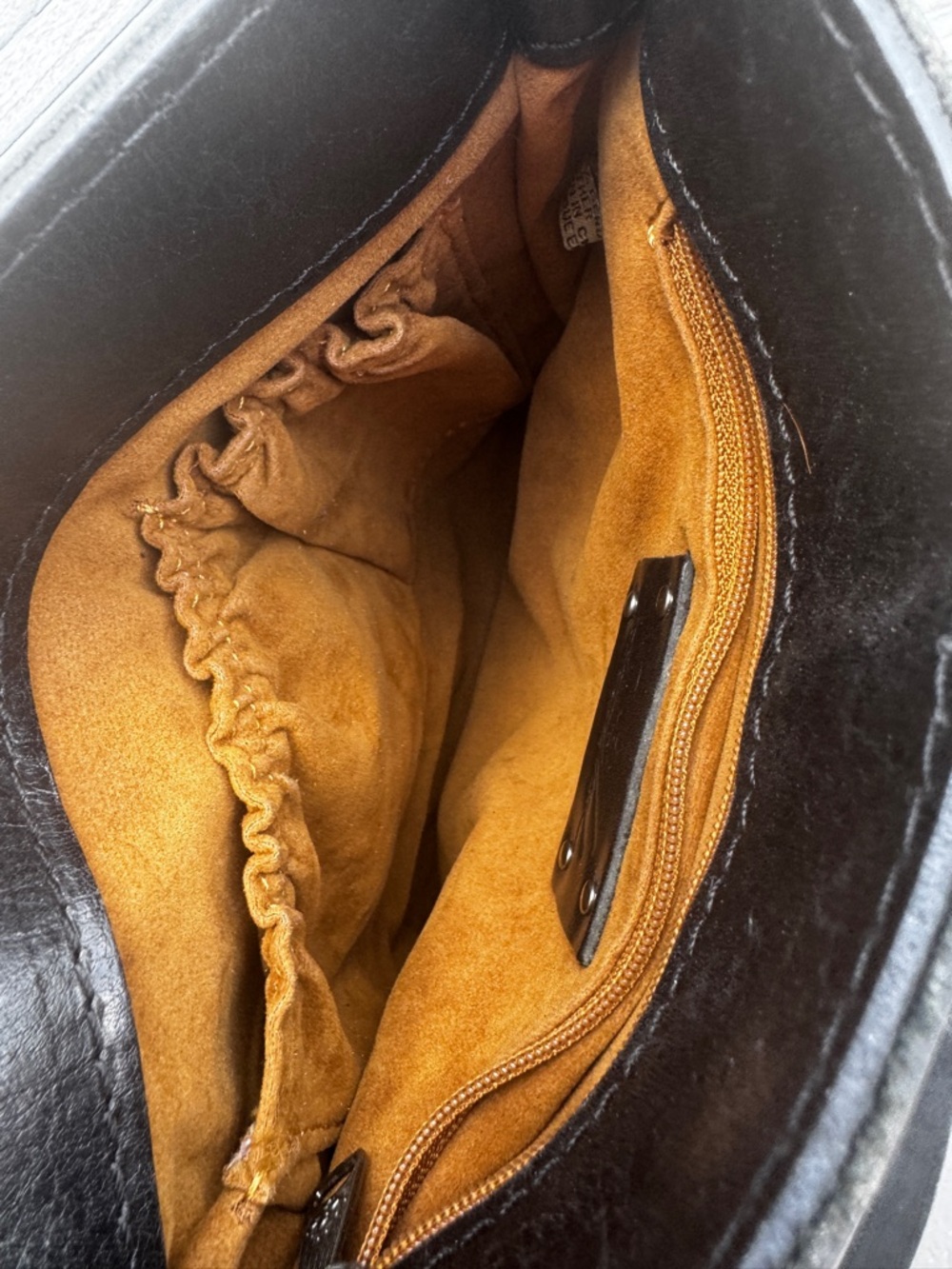 Patricia Nash Black Leather Crossbody Bag Tan Suede Interior Flap Snap - Picture 11 of 15